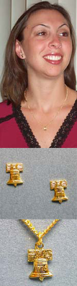 Liberty Bell Post Earrings and Liberty Bell Gold Necklace