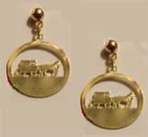 Gold Photo Etched Amish Horse and Buggy Earrings