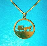 Gold Photo Etched Amish Horse and Buggy Necklace